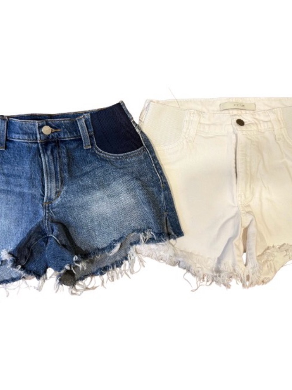 Denim and White Frayed Hem Women’s Maternity Shorts Duo